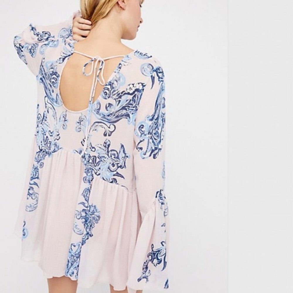Free People Printed Symphony Sheer Swing Slip Dress in Petal Pink Combo S $98 - Picture 3 of 15